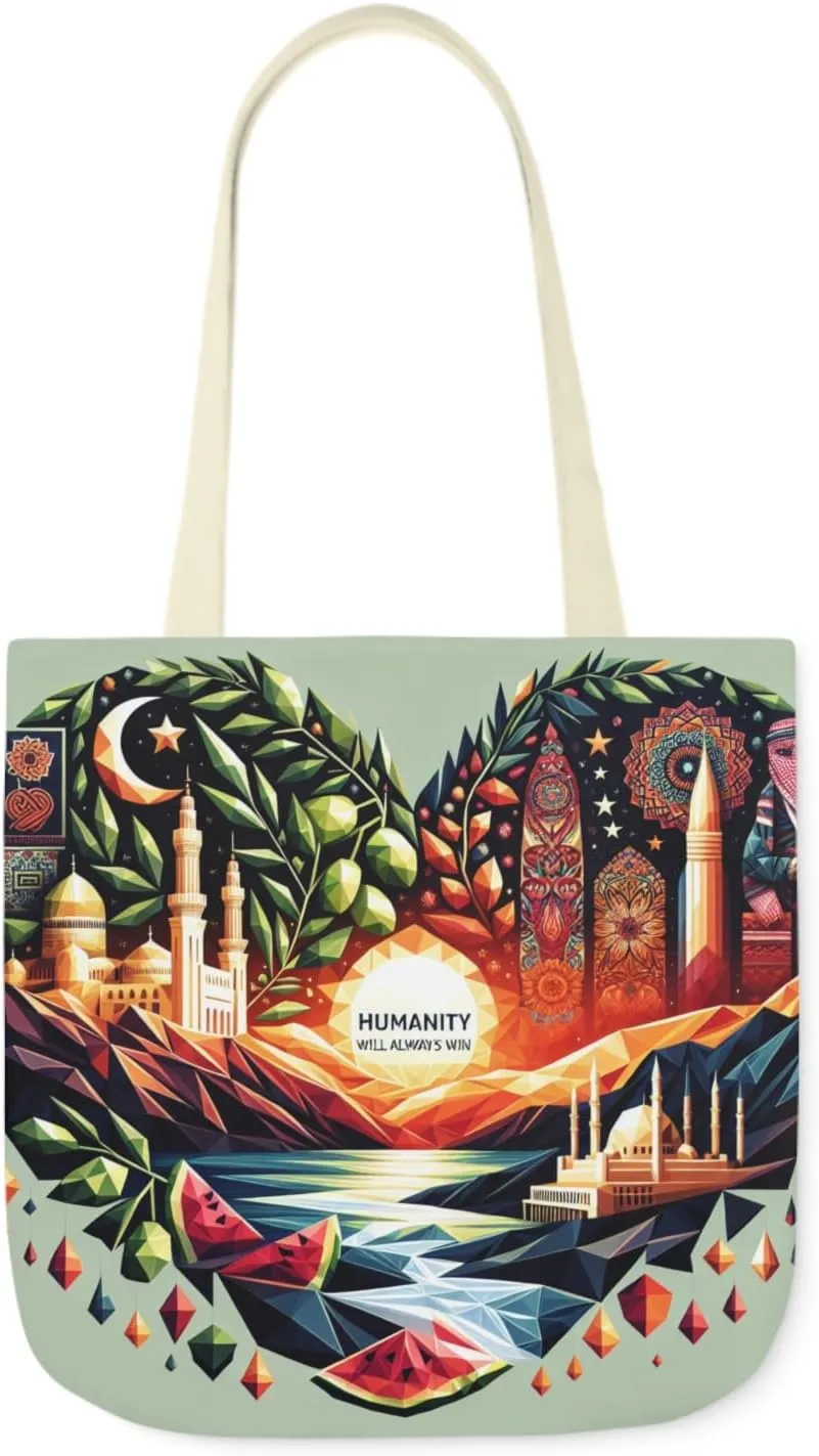 Canvas Tote Bag, Free Palestine Humanity Wins Heart Design, Activism Shoulder Handbag, Protest Shopping Purse, Political