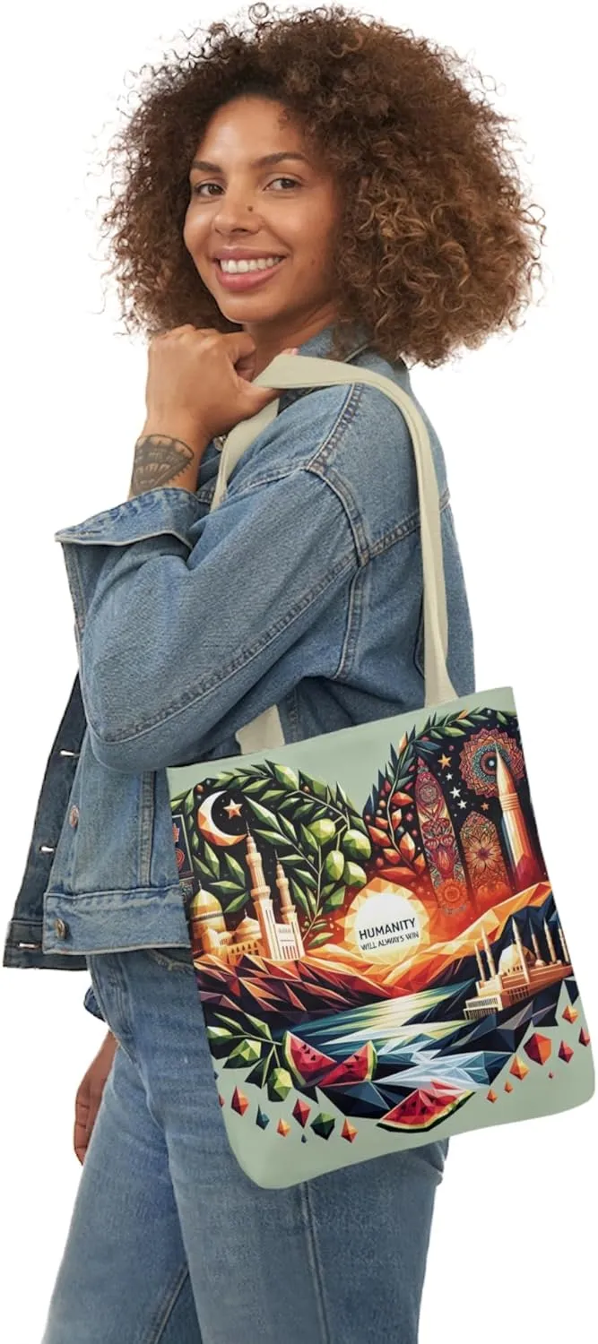 Canvas Tote Bag, Free Palestine Humanity Wins Heart Design, Activism Shoulder Handbag, Protest Shopping Purse, Political