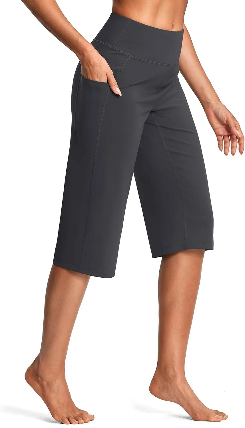 Capri Pants for Women High Waist with Pockets Tummy Control Capri Workout Yoga Pants Loose Straight Leg