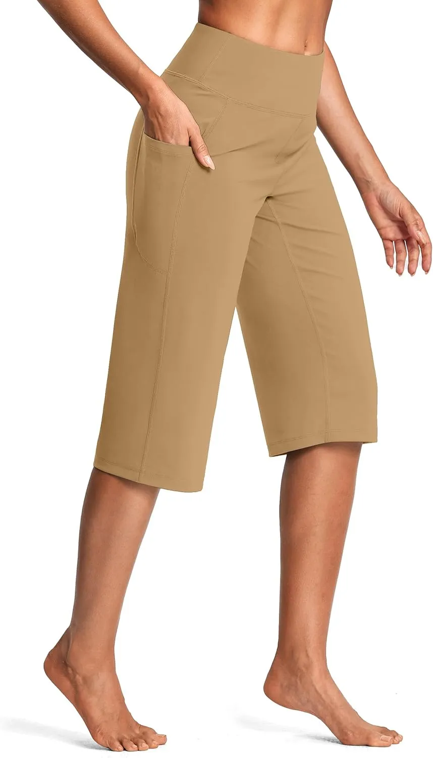 Capri Pants for Women High Waist with Pockets Tummy Control Capri Workout Yoga Pants Loose Straight Leg