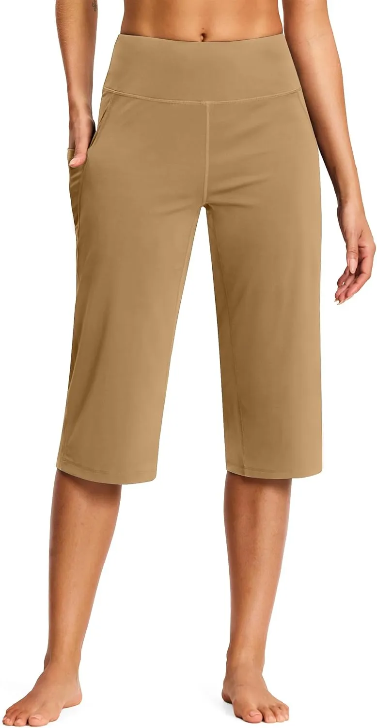 Capri Pants for Women High Waist with Pockets Tummy Control Capri Workout Yoga Pants Loose Straight Leg