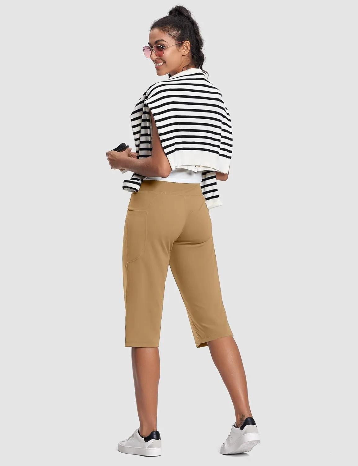 Capri Pants for Women High Waist with Pockets Tummy Control Capri Workout Yoga Pants Loose Straight Leg