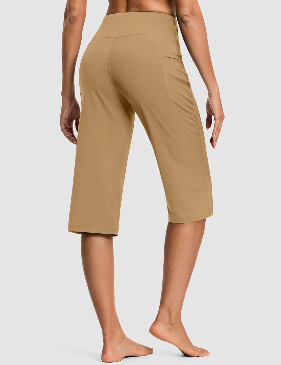 Capri Pants for Women High Waist with Pockets Tummy Control Capri Workout Yoga Pants Loose Straight Leg