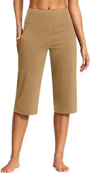 Capri Pants for Women High Waist with Pockets Tummy Control Capri Workout Yoga Pants Loose Straight Leg