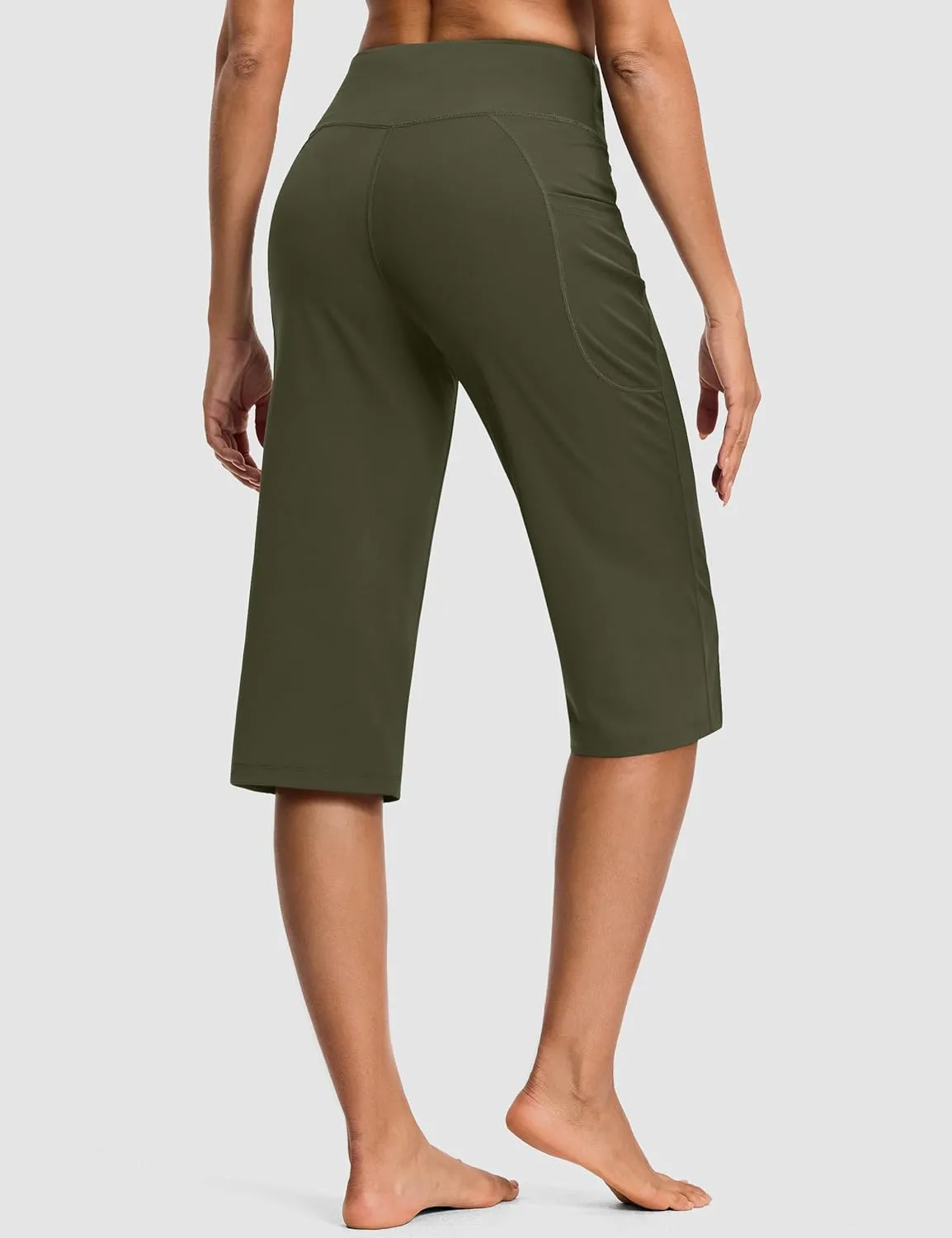 Capri Pants for Women High Waist with Pockets Tummy Control Capri Workout Yoga Pants Loose Straight Leg