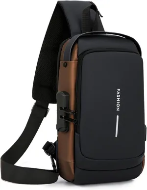Carbon Fiber Streamline Anti-theft Sling Bag - 2025 New USB Charging Sport Sling, Waterproof Shoulder Backpack (Black and Brown)
