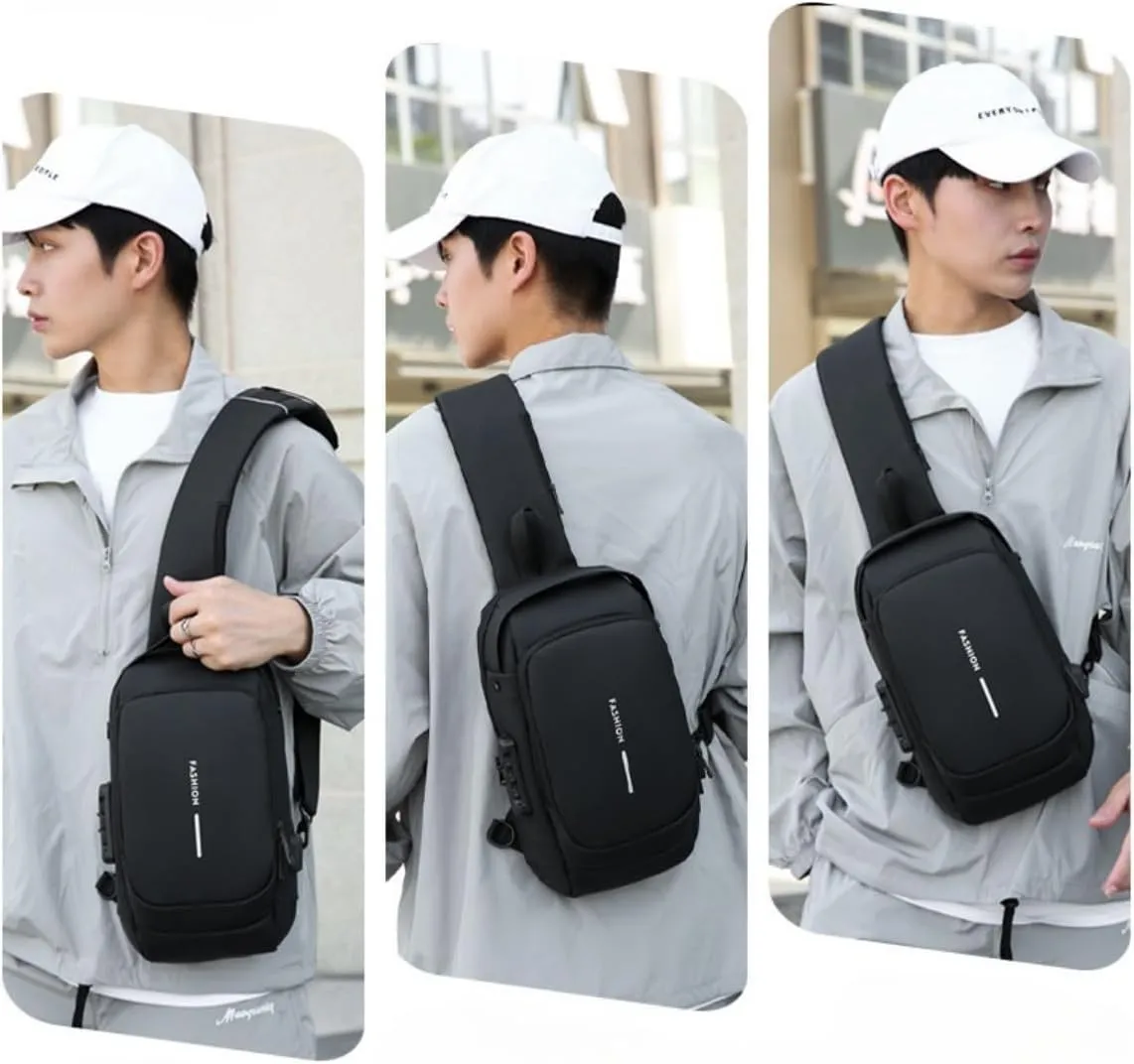 Carbon Fiber Streamline Anti-theft Sling Bag - 2025 New USB Charging Sport Sling, Waterproof Shoulder Backpack (Black and Brown)