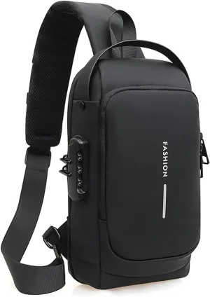 Carbon Fiber Streamline Anti-theft Sling Bag, USB Charging Sport Sling Anti Theft Shoulder Bag, Waterproof Shoulder Backpack (Black)