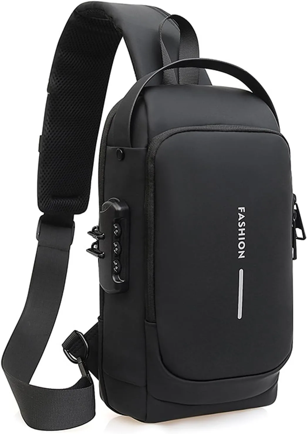 Carbon Fiber Streamline Anti-theft Sling Bag, USB Charging Sport Sling Anti Theft Shoulder Bag, Waterproof Shoulder Backpack (Black)
