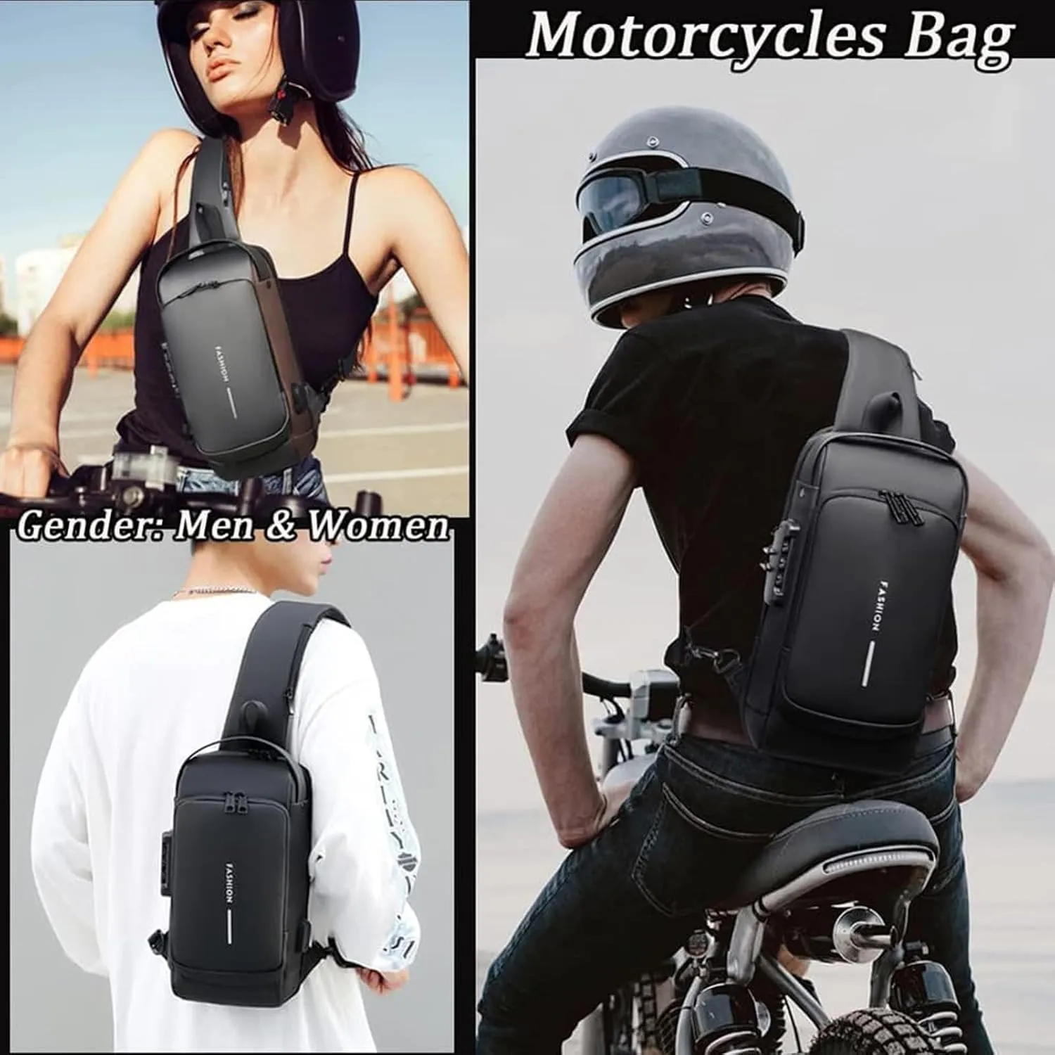 Carbon Fiber Streamline Anti-theft Sling Bag, USB Charging Sport Sling Anti Theft Shoulder Bag, Waterproof Shoulder Backpack (Black)