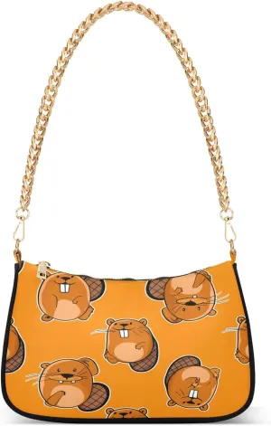 Cartoon Beavers Orange Women's Shoulder Bag, Womens Shoulder Bags Crossbody