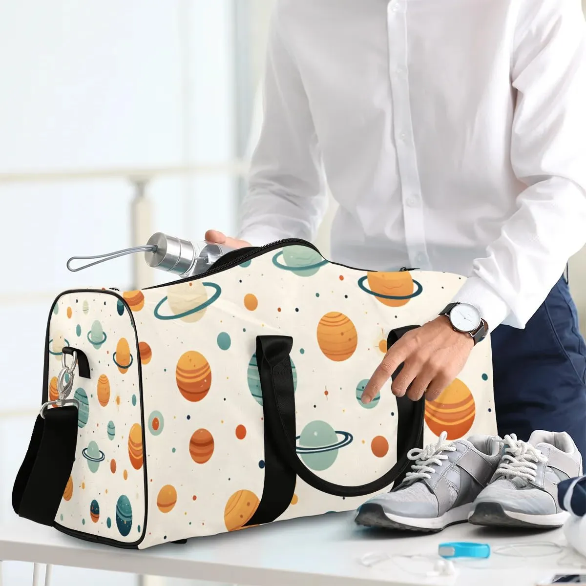 Cartoon Galaxy Moon Travel Duffel Bag for Women Men Waterproof Foldable Overnight Weekender Bag Large Capacity Sports Gym Bag
