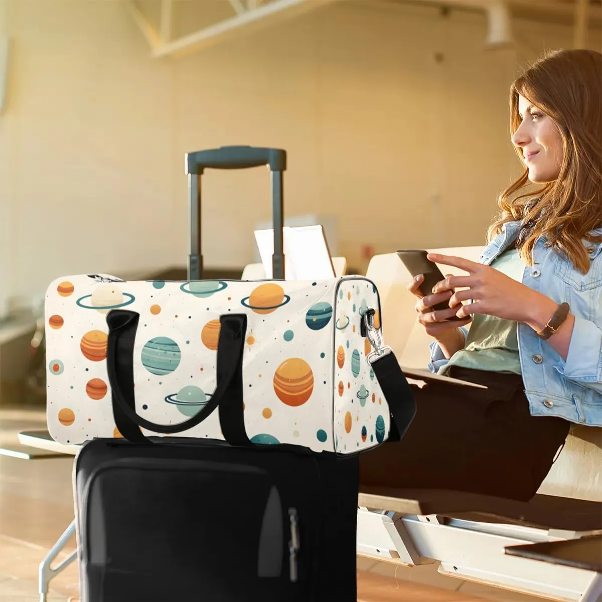 Cartoon Galaxy Moon Travel Duffel Bag for Women Men Waterproof Foldable Overnight Weekender Bag Large Capacity Sports Gym Bag