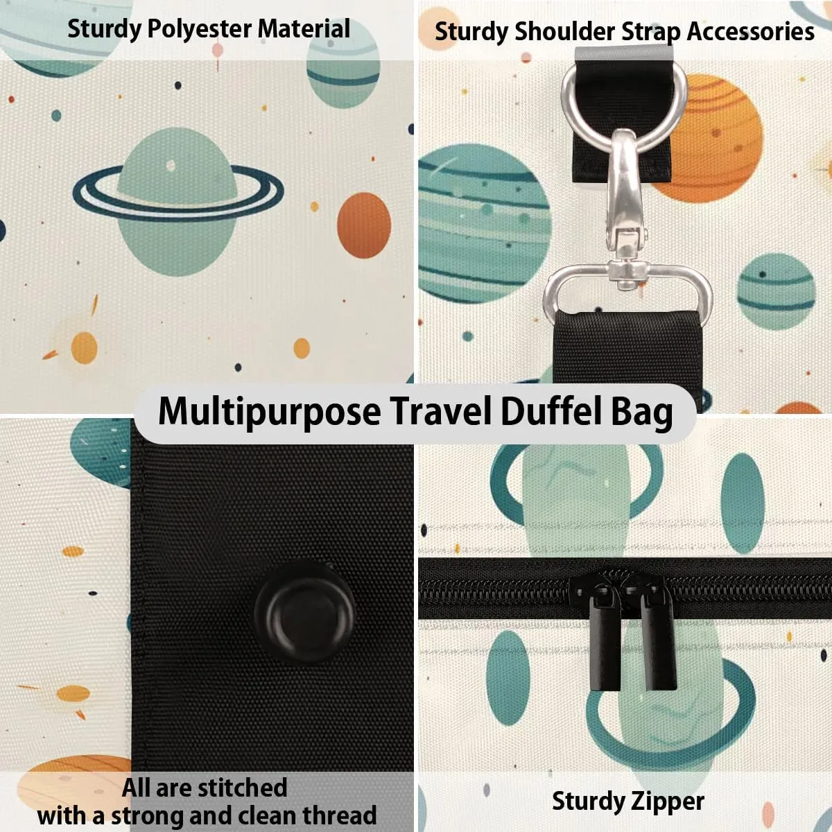 Cartoon Galaxy Moon Travel Duffel Bag for Women Men Waterproof Foldable Overnight Weekender Bag Large Capacity Sports Gym Bag
