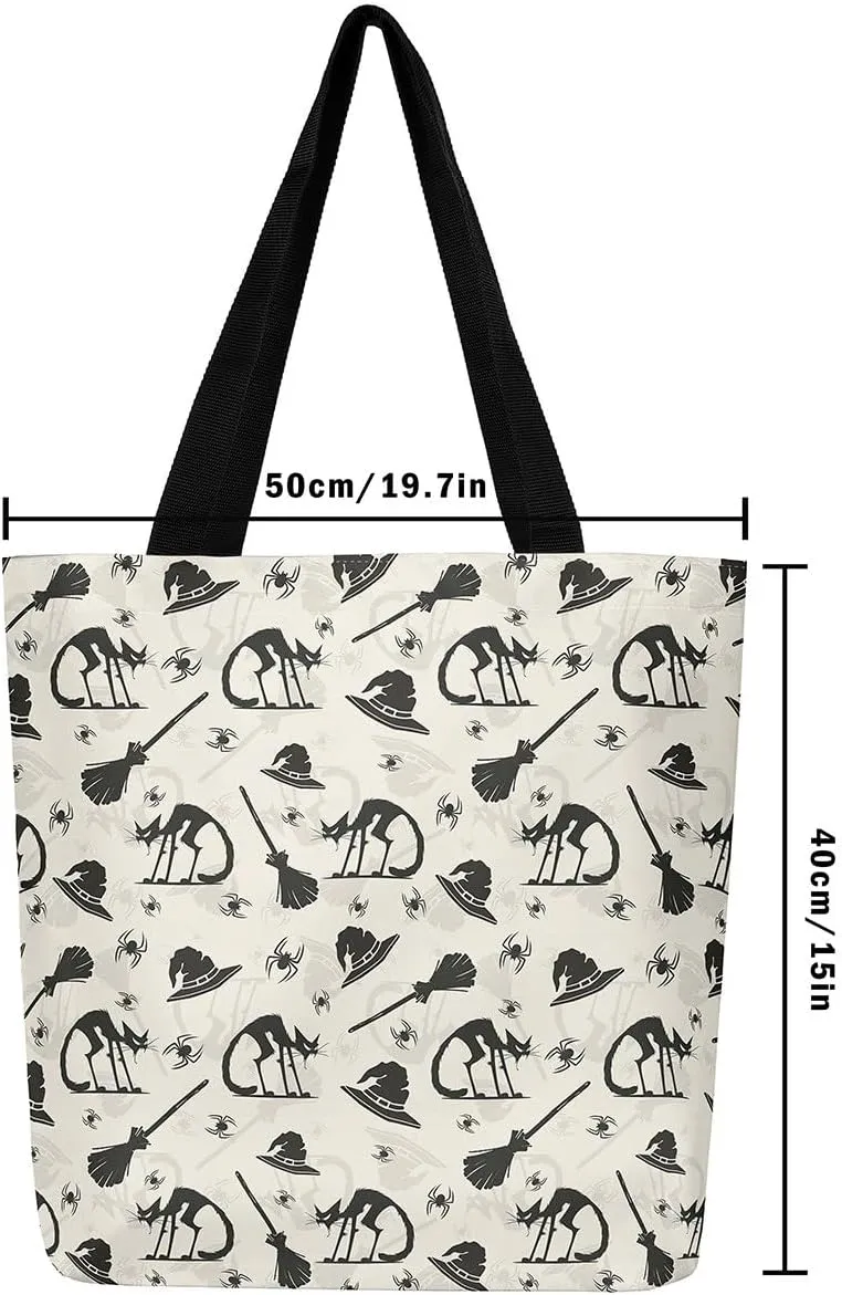 Cartoon Ghost Canvas Tote Bag for Women,Halloween Pumpkin Decorations Gothic Large Capacity Gym Bag