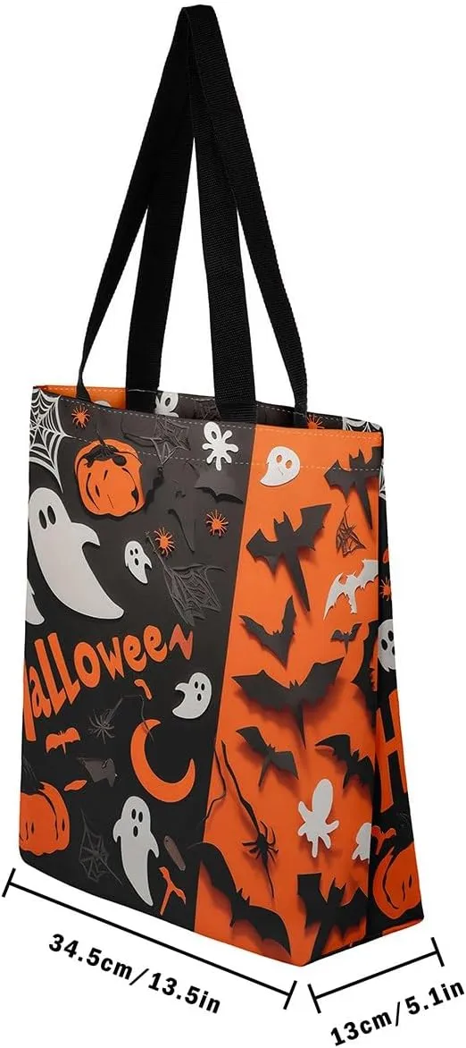 Cartoon Ghost Canvas Tote Bag for Women,Halloween Pumpkin Decorations Gothic Large Capacity Gym Bag