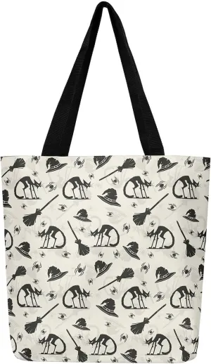 Cartoon Ghost Canvas Tote Bag for Women,Halloween Pumpkin Decorations Gothic Large Capacity Gym Bag