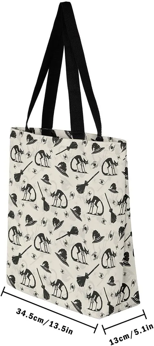 Cartoon Ghost Canvas Tote Bag for Women,Halloween Pumpkin Decorations Gothic Large Capacity Gym Bag