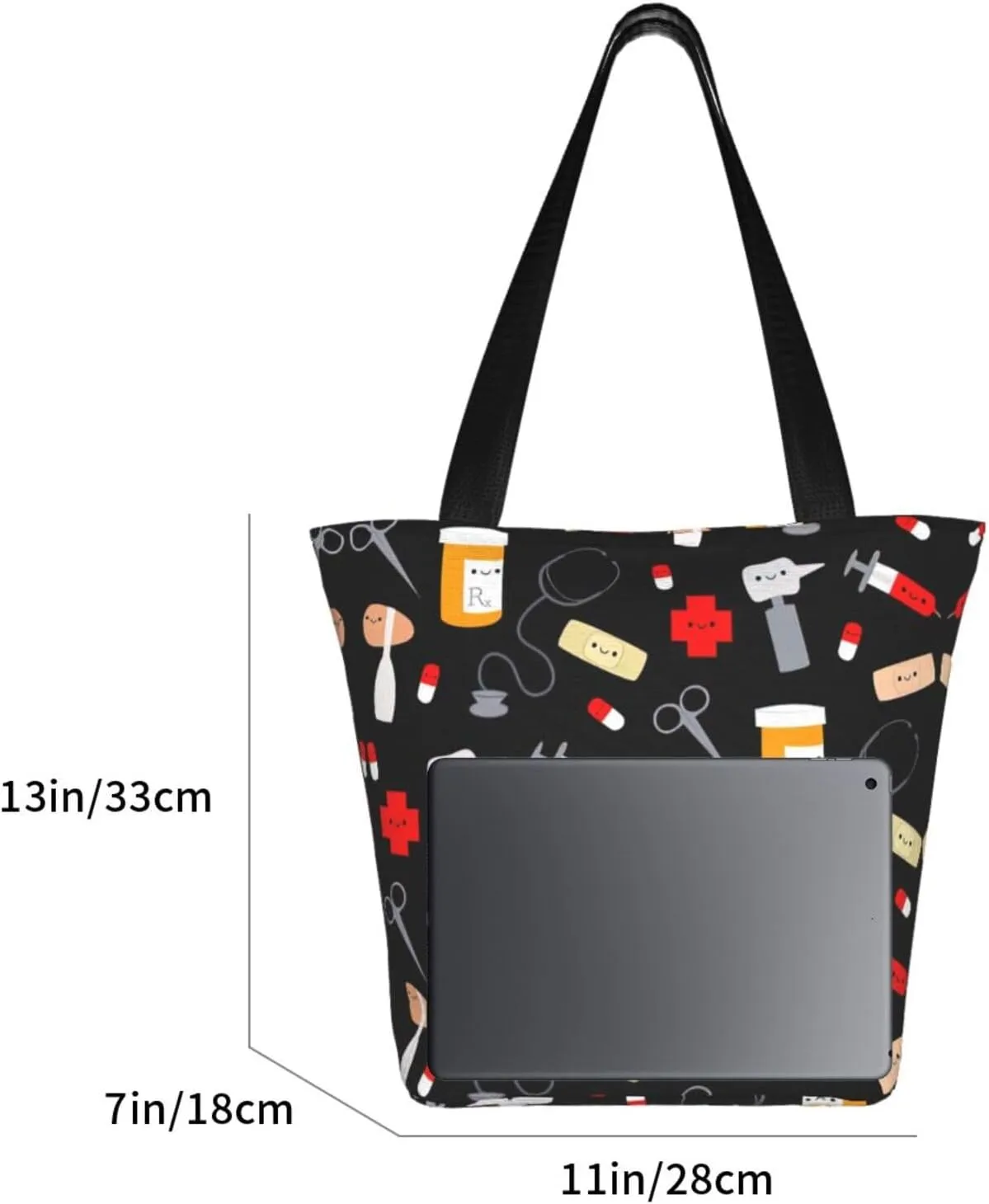 Cartoon Medicine Pattern Print Shoulder Tote Bag Women'S Large Size Handbag Casual Tote Shopping Bag For Women Fashion Travel
