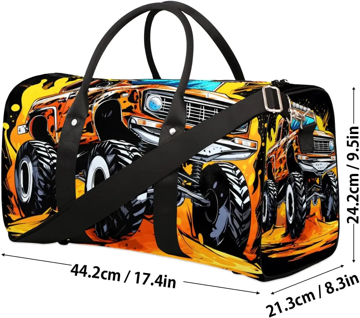 Cartoon Monster Cars Travel Duffel Bag for Women Men Waterproof Foldable Overnight Weekender Bag Large Capacity Sports Gym Bag