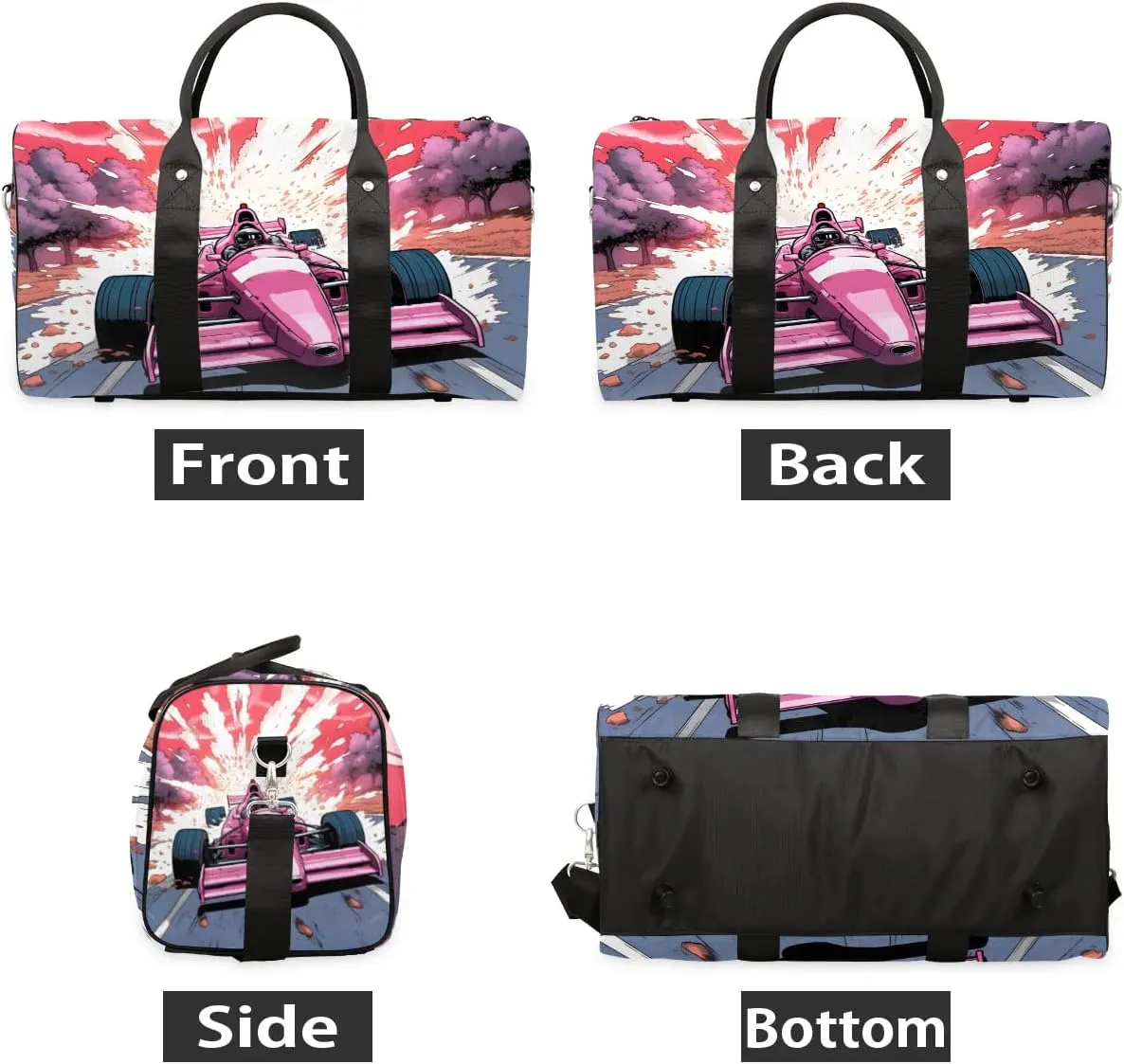Cartoon Sports Car Travel Duffel Bag for Women Men Waterproof Foldable Overnight Weekender Bag Large Capacity Sports Gym Bag