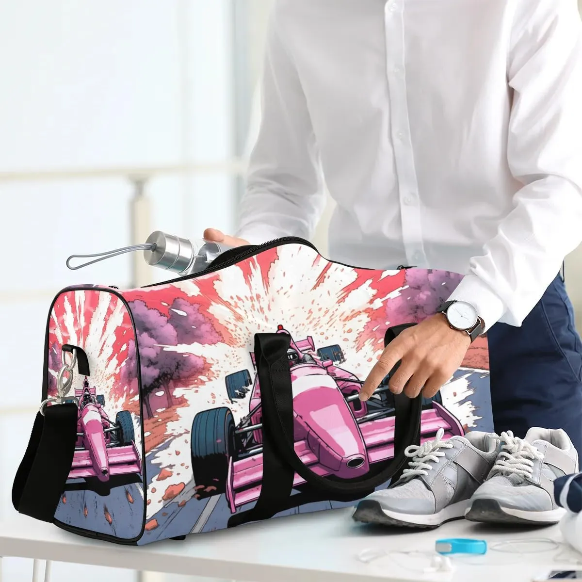 Cartoon Sports Car Travel Duffel Bag for Women Men Waterproof Foldable Overnight Weekender Bag Large Capacity Sports Gym Bag