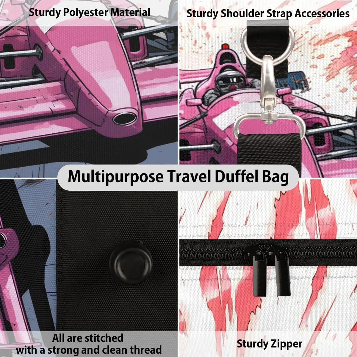 Cartoon Sports Car Travel Duffel Bag for Women Men Waterproof Foldable Overnight Weekender Bag Large Capacity Sports Gym Bag