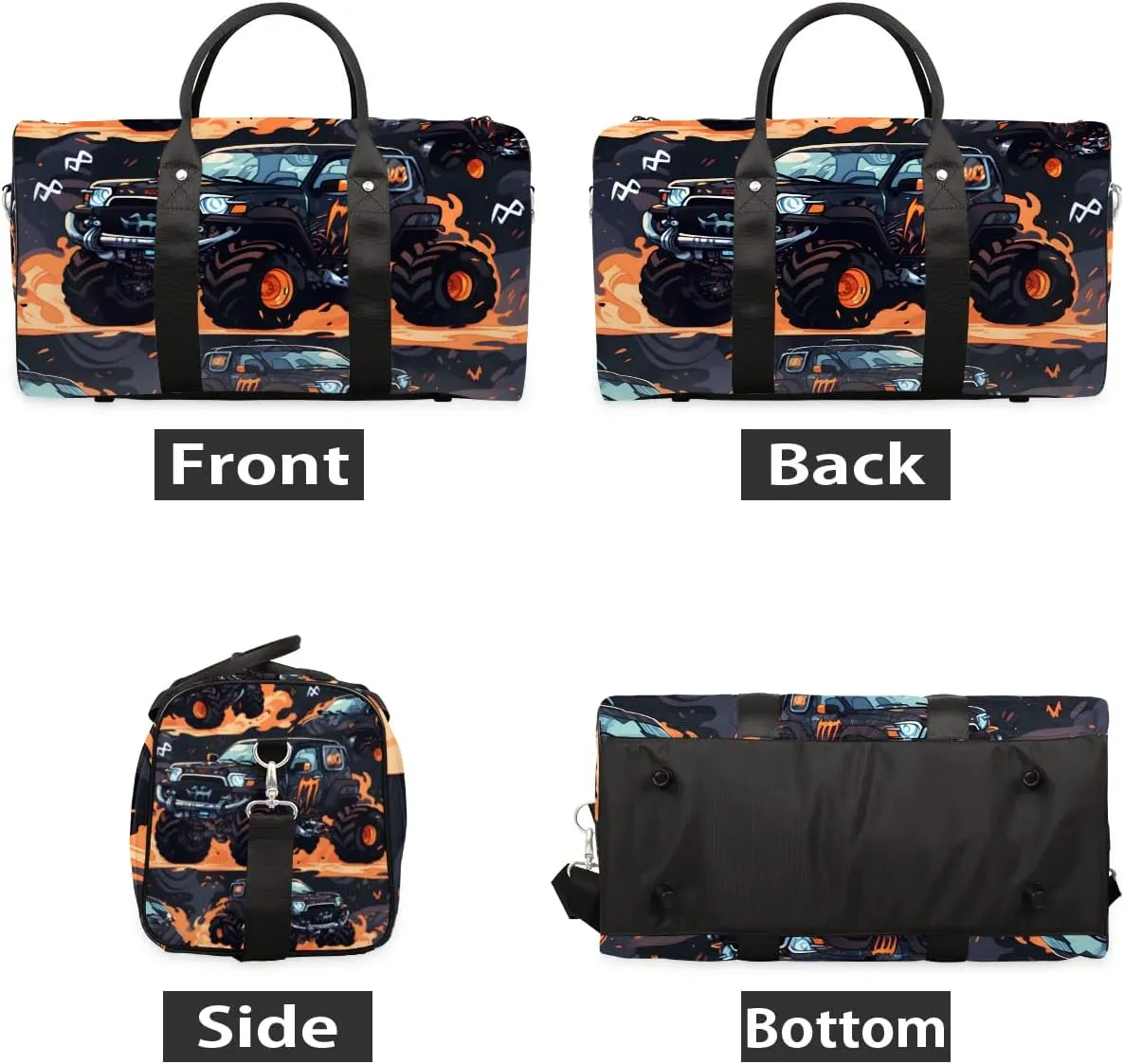 Cartoon Truck Car Travel Duffel Bag for Women Men Waterproof Foldable Overnight Weekender Bag Large Capacity Sports Gym Bag