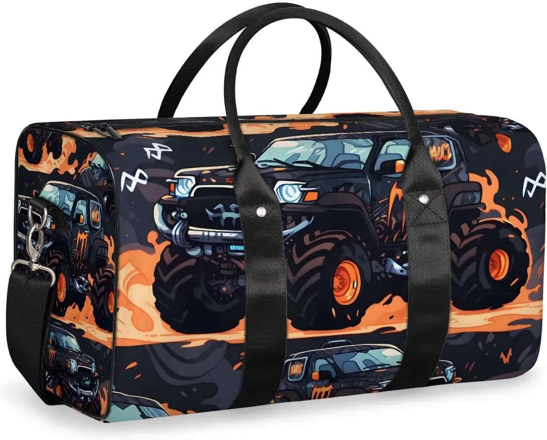 Cartoon Truck Car Travel Duffel Bag for Women Men Waterproof Foldable Overnight Weekender Bag Large Capacity Sports Gym Bag