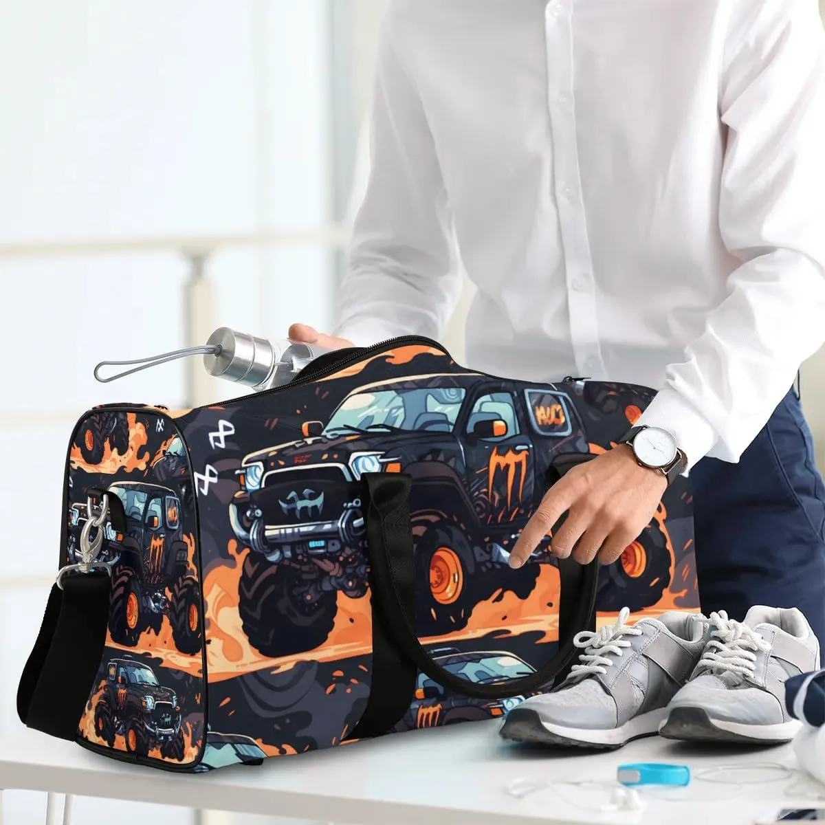 Cartoon Truck Car Travel Duffel Bag for Women Men Waterproof Foldable Overnight Weekender Bag Large Capacity Sports Gym Bag