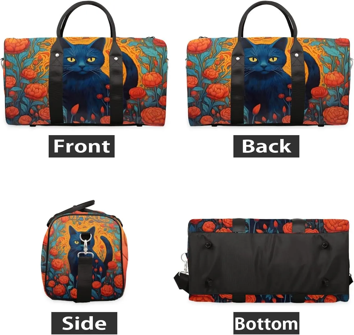Cat Print Travel Duffel Bag for Women Men Waterproof Foldable Overnight Weekender Bag Large Capacity Sports Gym Bag