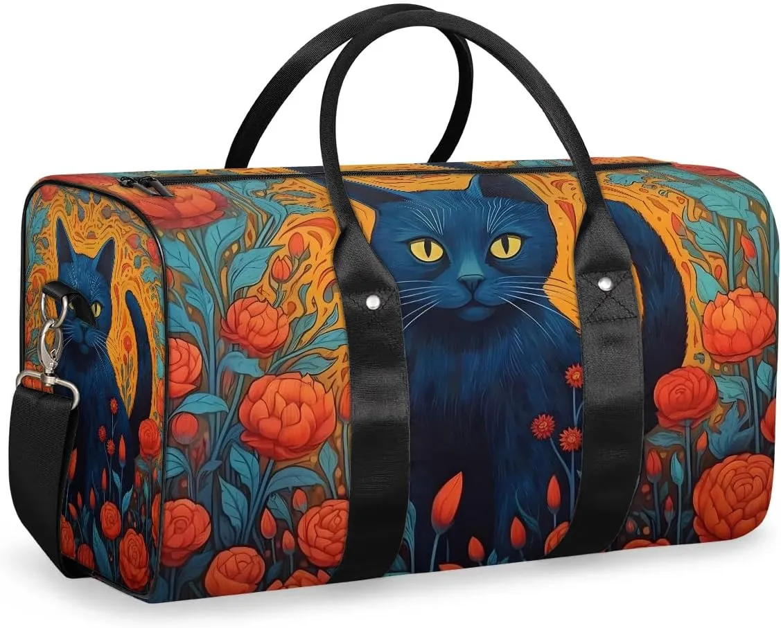 Cat Print Travel Duffel Bag for Women Men Waterproof Foldable Overnight Weekender Bag Large Capacity Sports Gym Bag