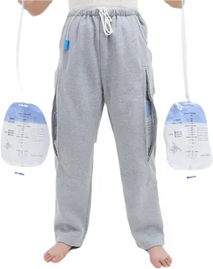 Catheter Pants for Men/Women, Urine Leg Bag Holder Pants with Dual Zippered Pockets Holding Two 2000 ml Foley Catheter Bags for Nephrostomy, Cystostomy(Grey-M)…