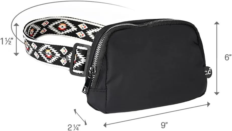 C.C Aztec Strap Fanny Pack For Women Unisex - Daily Waist Crossbody Belt bag With Adjustable Strap (Black)