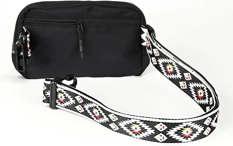 C.C Aztec Strap Fanny Pack For Women Unisex - Daily Waist Crossbody Belt bag With Adjustable Strap (Black)