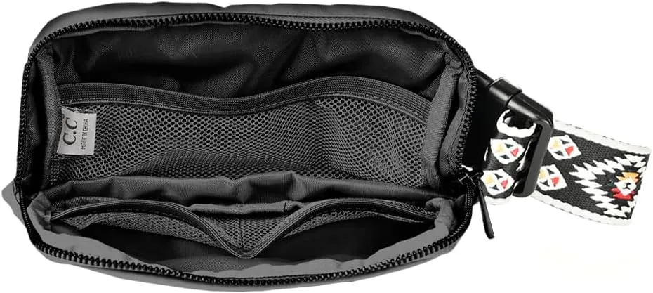 C.C Aztec Strap Fanny Pack For Women Unisex - Daily Waist Crossbody Belt bag With Adjustable Strap (Black)
