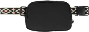 C.C Aztec Strap Fanny Pack For Women Unisex - Daily Waist Crossbody Belt bag With Adjustable Strap (Black)