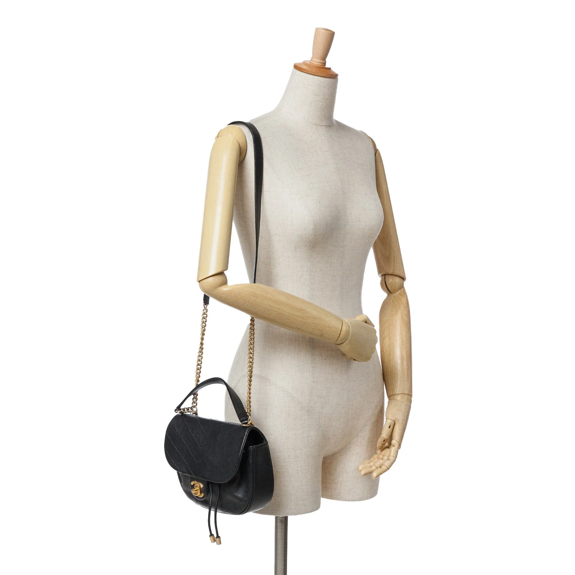 CC Chevron Calfskin Round Flap Satchel