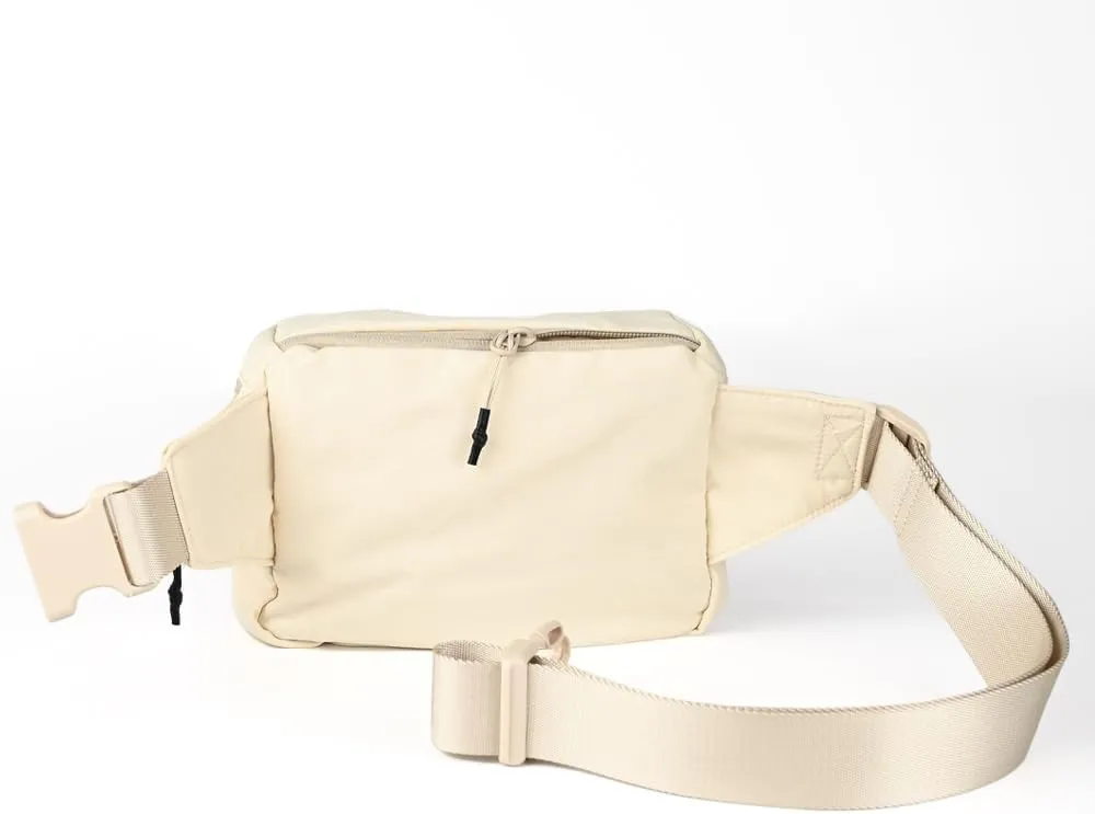 C.C Zipper Fanny Pack For Women Unisex - Daily Waist Crossbody Belt bag With Adjustable Strap (Beige)