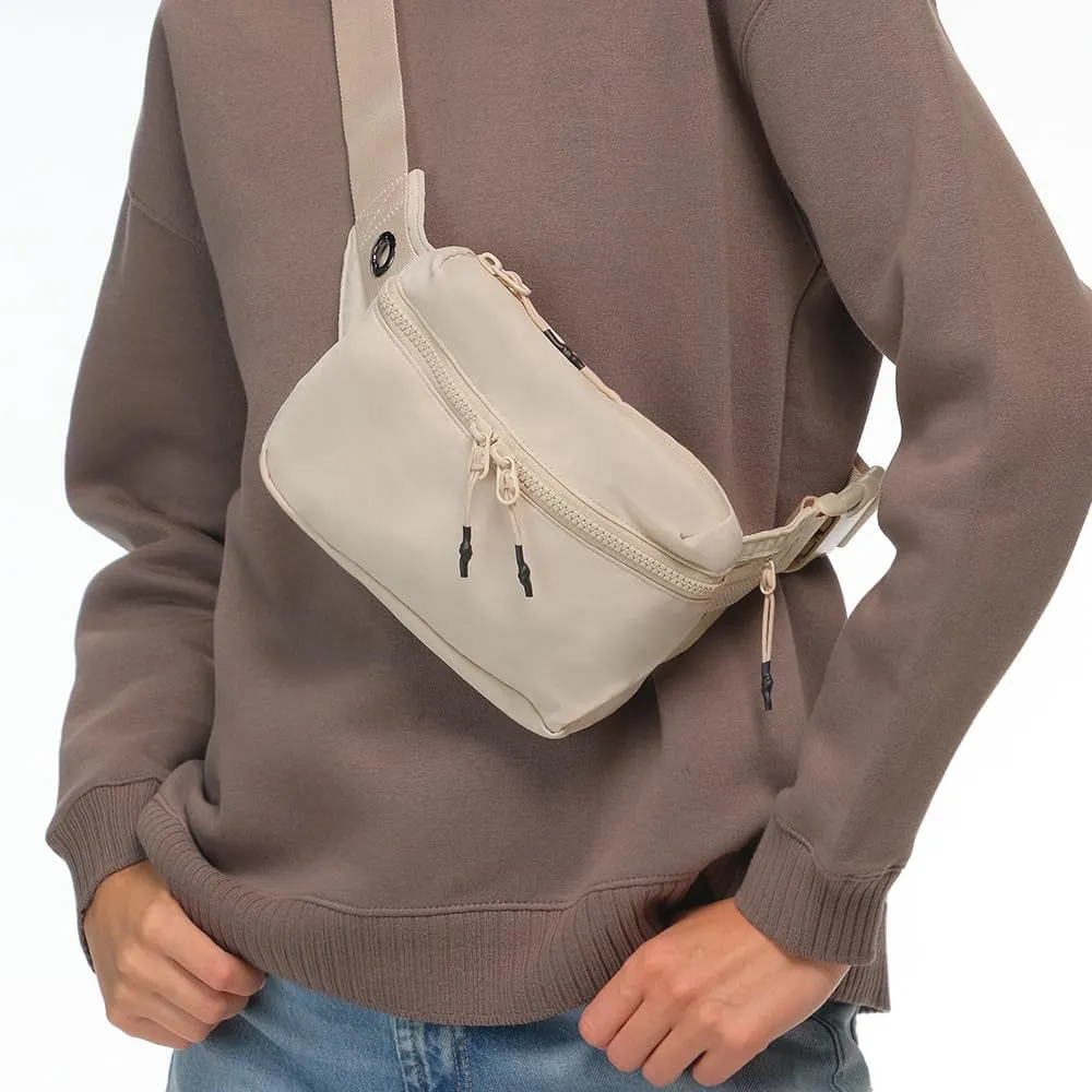C.C Zipper Fanny Pack For Women Unisex - Daily Waist Crossbody Belt bag With Adjustable Strap (Beige)