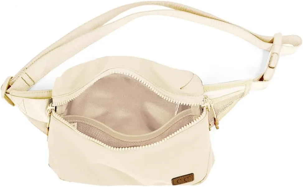 C.C Zipper Fanny Pack For Women Unisex - Daily Waist Crossbody Belt bag With Adjustable Strap (Beige)