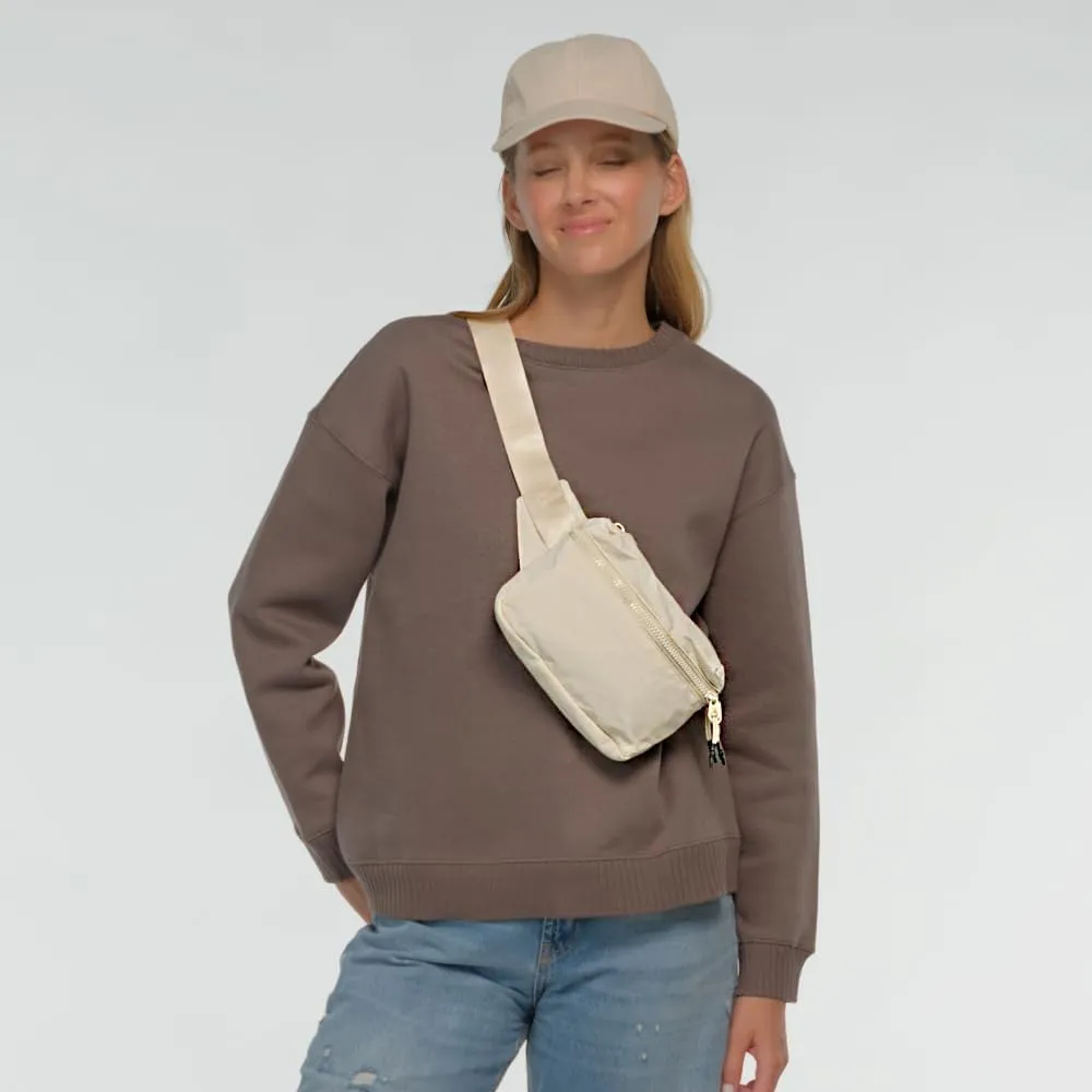 C.C Zipper Fanny Pack For Women Unisex - Daily Waist Crossbody Belt bag With Adjustable Strap (Beige)