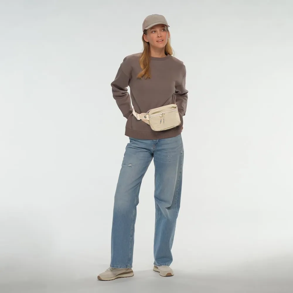 C.C Zipper Fanny Pack For Women Unisex - Daily Waist Crossbody Belt bag With Adjustable Strap (Beige)