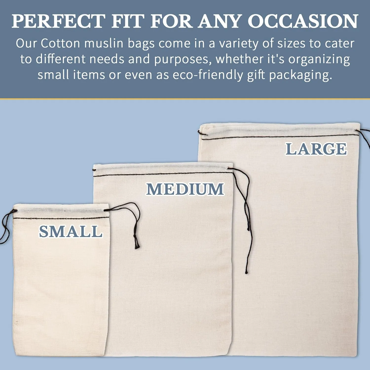 Celestial Gifts Muslin Drawstring Bags - 100pcs, 3x5, Reusable Tea, Jewelry Gift, Spice and Cotton Sachet - 100% Cotton - Made in USA - (Black Hem & Drawstring)