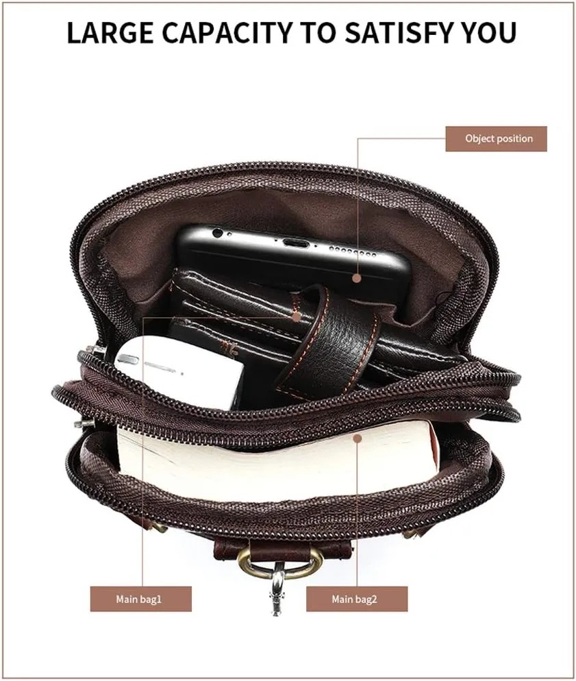 Cell Phone Shoulder Bag for Mens, PU Leather Smartphone Waist Belt Bag, Retro Multiple Pockets Leather Cellphone Case Belt Pouch Holder Crossbody Holster Hip Bum Bag with Carabiner and Belt Loop