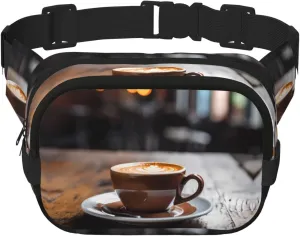 Ceramic Bowl Coffee Printed Fashion Crossbody Bag, Hiking Waist Bag, Square Double Layer Travel and Fitness Shoulder Bag