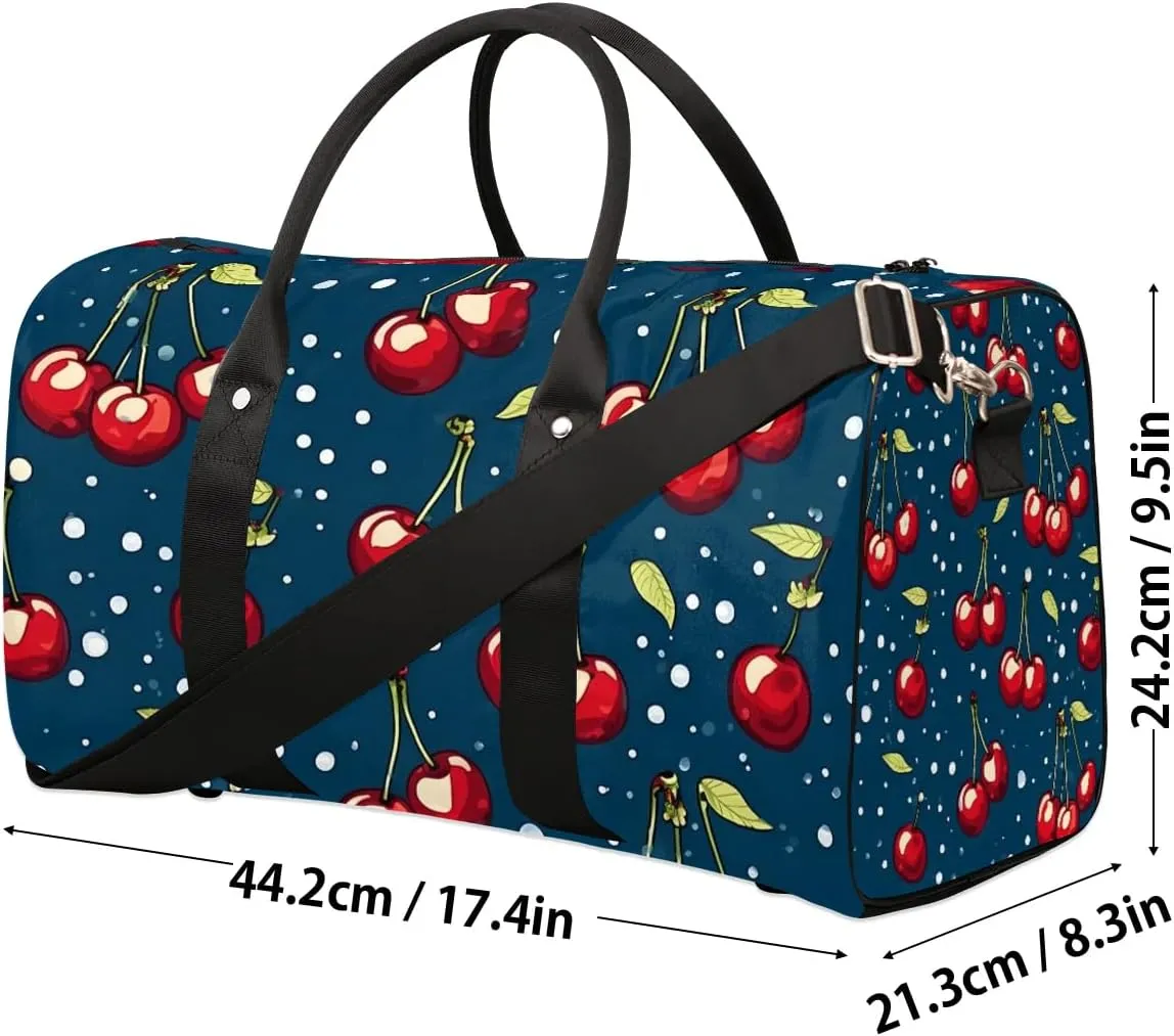 Cherry Pattern Design Travel Duffel Bag for Women Men Waterproof Foldable Overnight Weekender Bag Large Capacity Sports Gym Bag