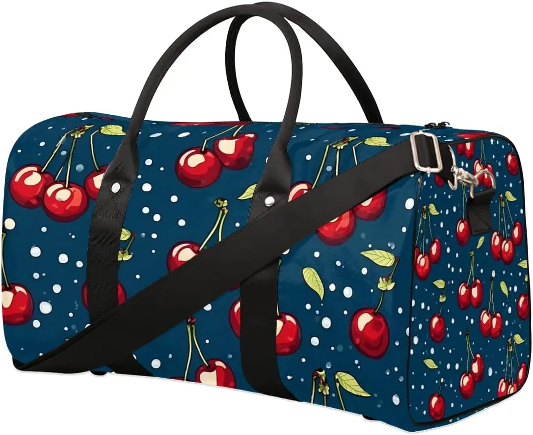 Cherry Pattern Design Travel Duffel Bag for Women Men Waterproof Foldable Overnight Weekender Bag Large Capacity Sports Gym Bag