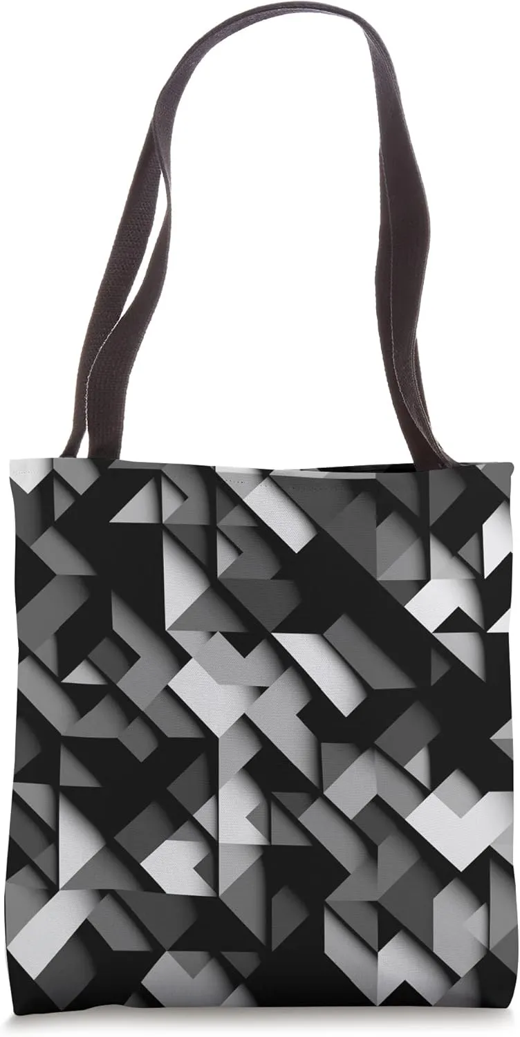 Chic & Unique Pattern of Black & White Polygons Tote Bag