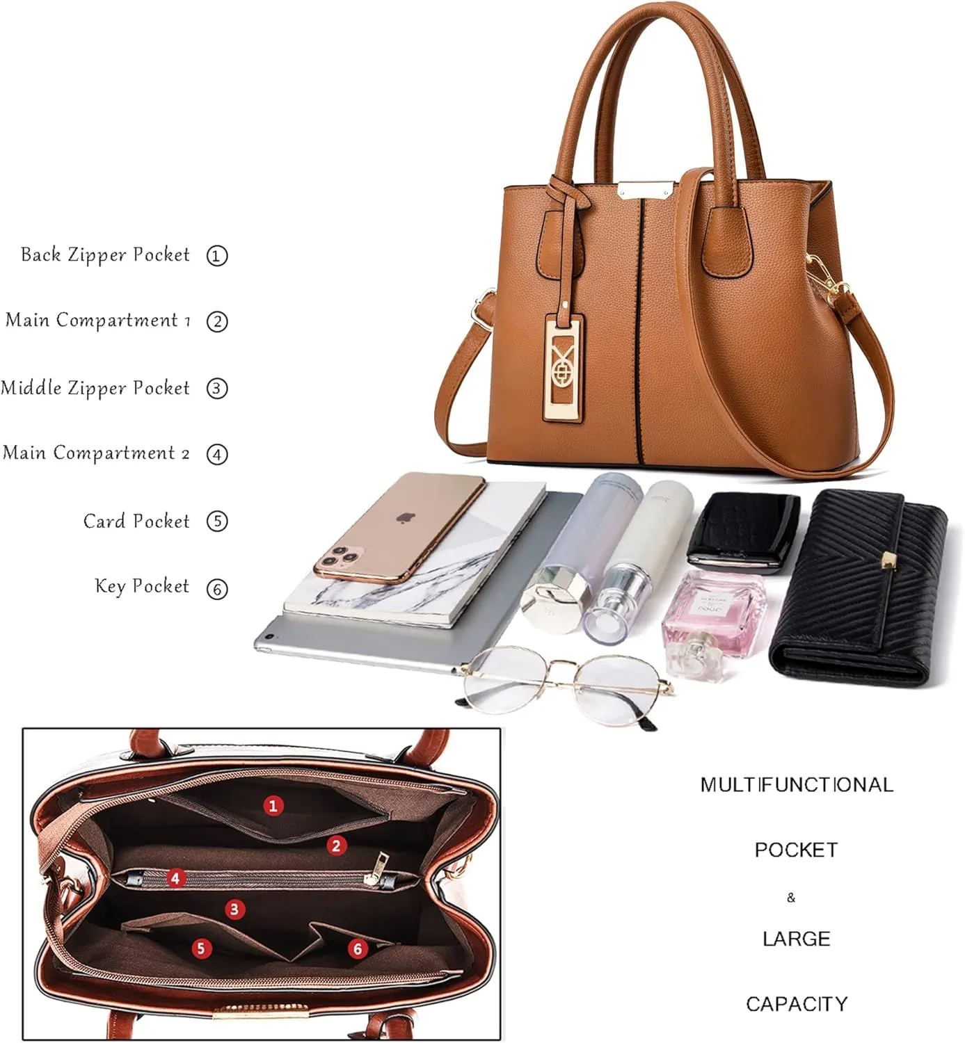 CHICAROUSAL Purses and Handbags for Women Leather Crossbody Bags Women's Tote Shoulder Bag